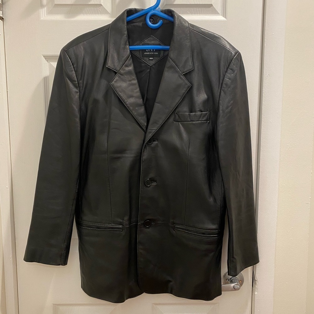 Jones New York Men’s Black Leather Blazer